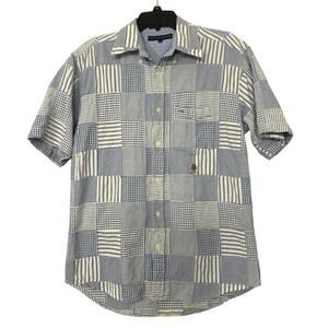 Tommy Hilfiger Cotton Madras Plaid Patchwork Preppy Short Sleeve Button Down Med